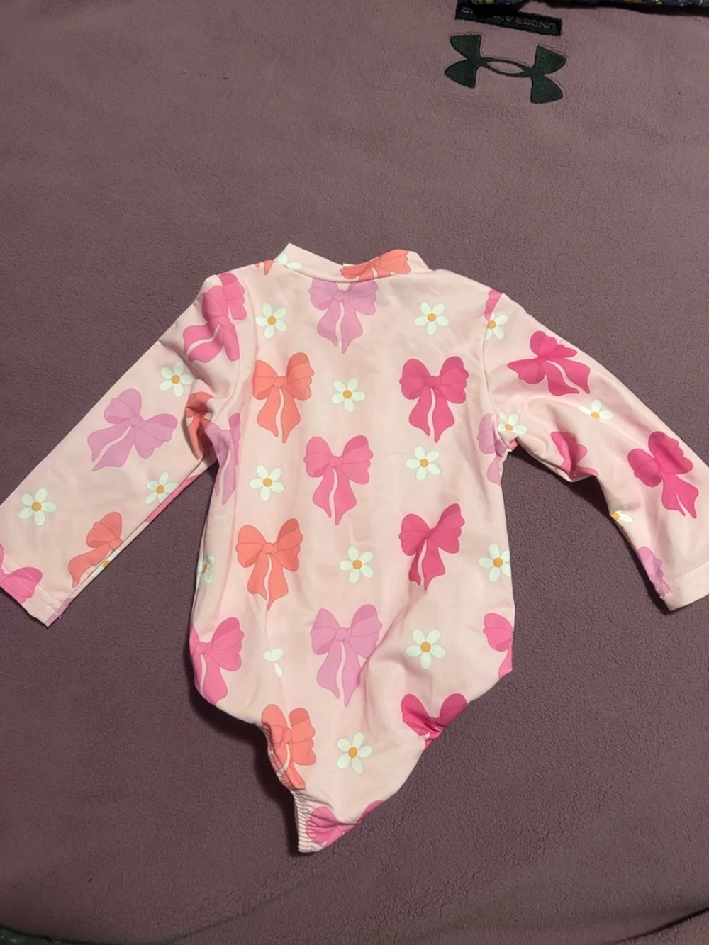 Girls' Pink Bow-Print Long Sleeve Rashguard Swimsuit